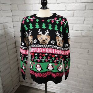 Happy Holidays Urban Heritage Ladies Size Large Bah Humbug Festive Sweater